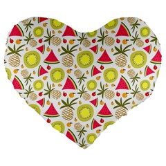 Summer Fruits Pattern Large 19  Premium Flano Heart Shape Cushions by TastefulDesigns