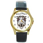 Funny Creepy Alien Headbones Small Round Gold Metal Watch Front