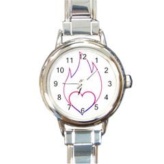 Heart Flame Logo Emblem Round Italian Charm Watch by Nexatart