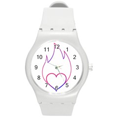 Heart Flame Logo Emblem Round Plastic Sport Watch (m) by Nexatart