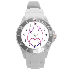 Heart Flame Logo Emblem Round Plastic Sport Watch (l) by Nexatart