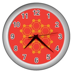 Pentagon Cells Chemistry Yellow Wall Clocks (silver)  by Nexatart