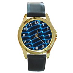 Background Light Glow Blue Round Gold Metal Watch by Nexatart