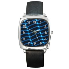 Background Light Glow Blue Square Metal Watch by Nexatart