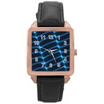 Background Light Glow Blue Rose Gold Leather Watch  Front