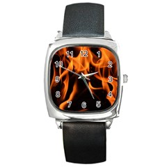 Fire Flame Heat Burn Hot Square Metal Watch by Nexatart