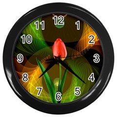 Tulip Flower Background Nebulous Wall Clocks (black) by Nexatart