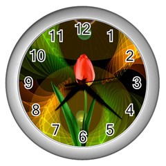 Tulip Flower Background Nebulous Wall Clocks (silver)  by Nexatart