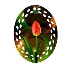 Tulip Flower Background Nebulous Oval Filigree Ornament (two Sides) by Nexatart