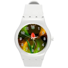 Tulip Flower Background Nebulous Round Plastic Sport Watch (m) by Nexatart