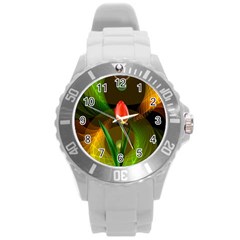 Tulip Flower Background Nebulous Round Plastic Sport Watch (l) by Nexatart