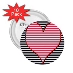 Heart Stripes Symbol Striped 2 25  Buttons (10 Pack)  by Nexatart