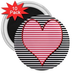 Heart Stripes Symbol Striped 3  Magnets (10 Pack)  by Nexatart