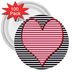 Heart Stripes Symbol Striped 3  Buttons (100 Pack)  by Nexatart