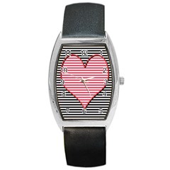 Heart Stripes Symbol Striped Barrel Style Metal Watch by Nexatart