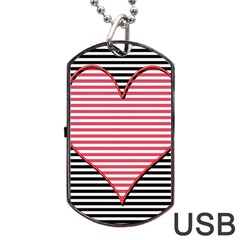 Heart Stripes Symbol Striped Dog Tag Usb Flash (one Side) by Nexatart