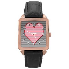 Heart Stripes Symbol Striped Rose Gold Leather Watch  by Nexatart