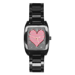 Heart Stripes Symbol Striped Stainless Steel Barrel Watch by Nexatart