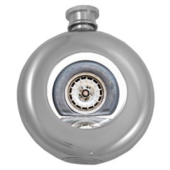 Flat Tire Vehicle Wear Street Round Hip Flask (5 Oz) by Nexatart