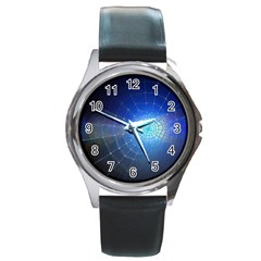 Network Cobweb Networking Bill Round Metal Watch by Nexatart