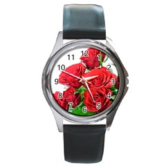 A Bouquet Of Roses On A White Background Round Metal Watch by Nexatart