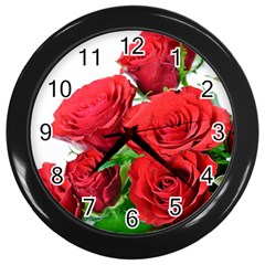 A Bouquet Of Roses On A White Background Wall Clocks (black) by Nexatart