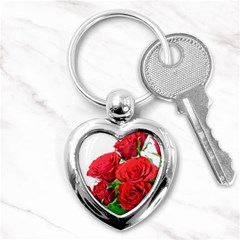 A Bouquet Of Roses On A White Background Key Chains (heart)  by Nexatart