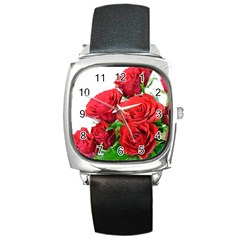 A Bouquet Of Roses On A White Background Square Metal Watch by Nexatart