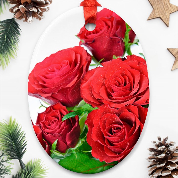 A Bouquet Of Roses On A White Background Oval Ornament (Two Sides)