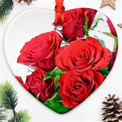 A Bouquet Of Roses On A White Background Heart Ornament (two Sides) by Nexatart