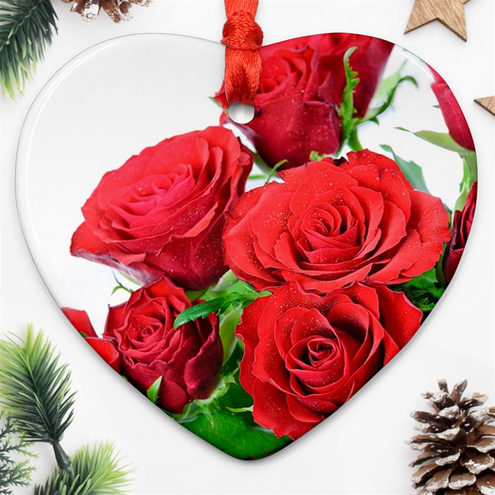 A Bouquet Of Roses On A White Background Heart Ornament (Two Sides)