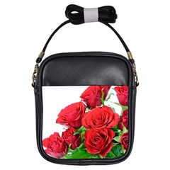 A Bouquet Of Roses On A White Background Girls Sling Bags by Nexatart