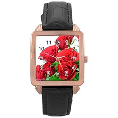 A Bouquet Of Roses On A White Background Rose Gold Leather Watch  by Nexatart