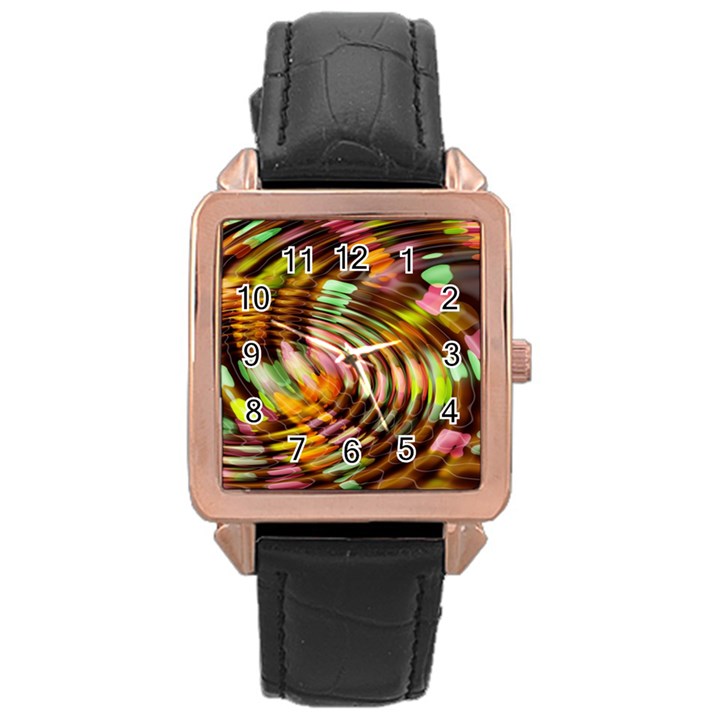 Wave Rings Circle Abstract Rose Gold Leather Watch 