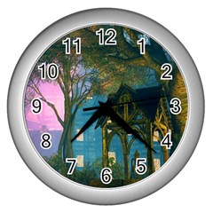 Background Forest Trees Nature Wall Clocks (silver)  by Nexatart