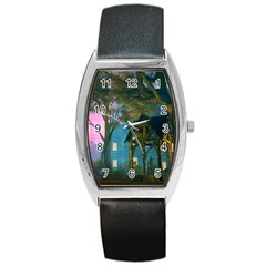 Background Forest Trees Nature Barrel Style Metal Watch by Nexatart