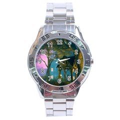 Background Forest Trees Nature Stainless Steel Analogue Watch by Nexatart