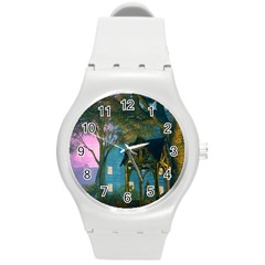 Background Forest Trees Nature Round Plastic Sport Watch (m) by Nexatart