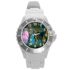 Background Forest Trees Nature Round Plastic Sport Watch (l) by Nexatart