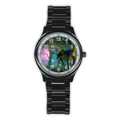 Background Forest Trees Nature Stainless Steel Round Watch by Nexatart