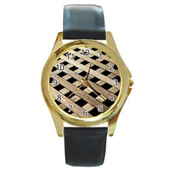 Texture Wood Flooring Brown Macro Round Gold Metal Watch by Nexatart