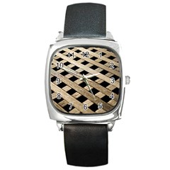 Texture Wood Flooring Brown Macro Square Metal Watch by Nexatart