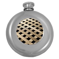 Texture Wood Flooring Brown Macro Round Hip Flask (5 Oz) by Nexatart