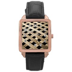 Texture Wood Flooring Brown Macro Rose Gold Leather Watch  by Nexatart