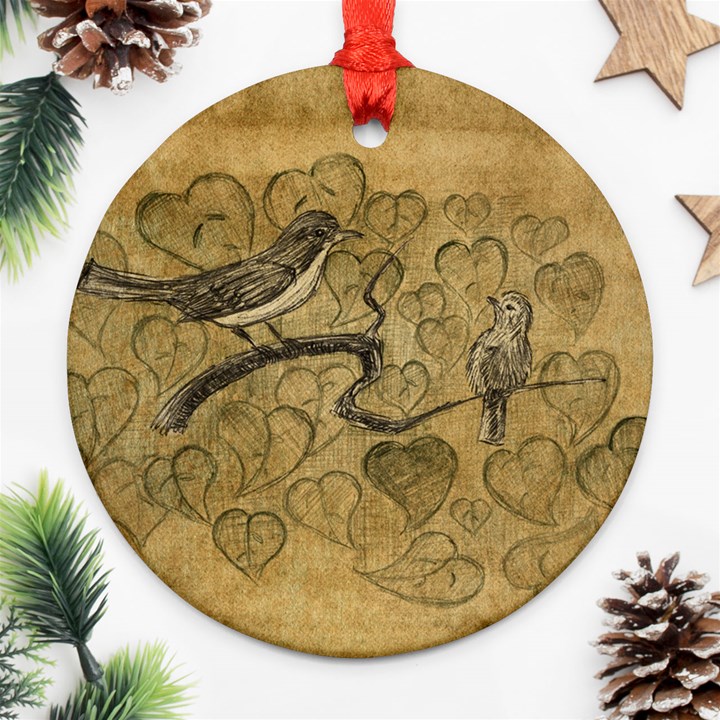 Birds Figure Old Brown Ornament (Round)