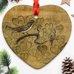 Birds Figure Old Brown Ornament (heart) by Nexatart