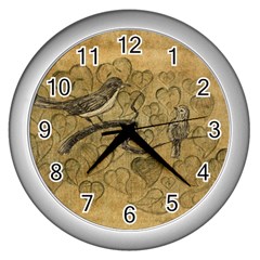 Birds Figure Old Brown Wall Clocks (silver)  by Nexatart