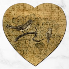 Birds Figure Old Brown Jigsaw Puzzle (heart) by Nexatart