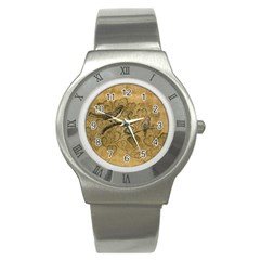 Birds Figure Old Brown Stainless Steel Watch by Nexatart