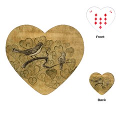 Birds Figure Old Brown Playing Cards (heart)  by Nexatart